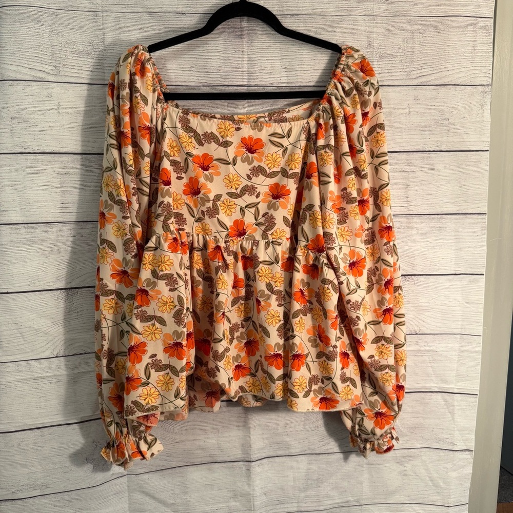 Floral Print Women's Top - Orange and Cream